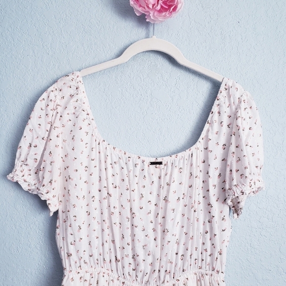 Billabong Cream And Pink Ditzy Floral Off Shoulder Dress - Picture 8 of 9